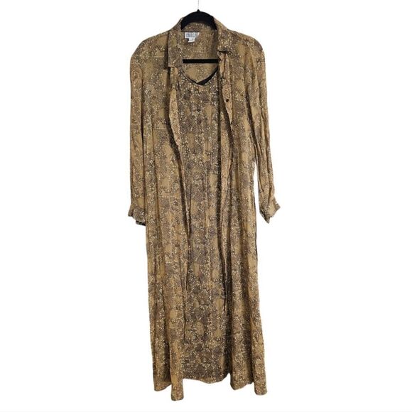 ROBBIE BEE Vintage 2-Piece Printed Dress & Duster Jacket - Size 14 - Picture 1 of 11